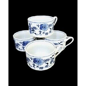 Blue Danube Blue Onion Japan 2 7/8" H X 4 1/4" W Split Handle Soup Mug Lot Of 4